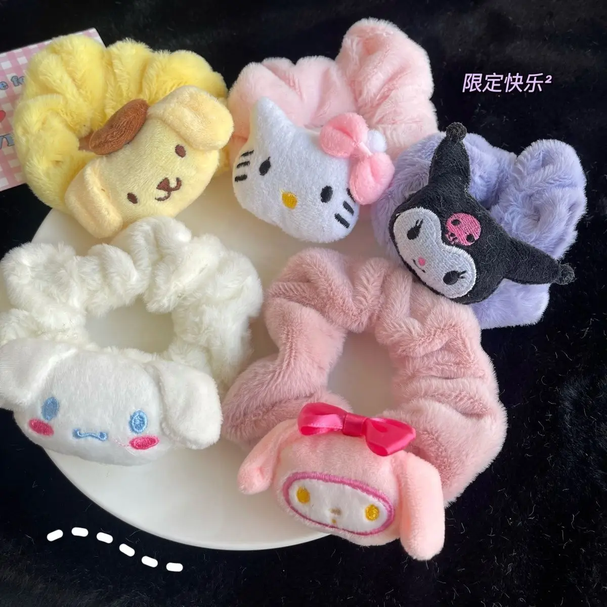 Jiamu Korean Style Cute Cartoon Sanrio Plush Hair Scrunchies Band For ...