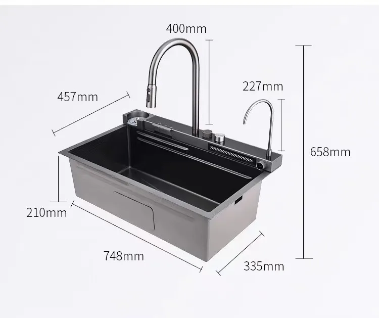 2023 New Trend  Nano Black  Stainless Steel 304 Piano Key Rainfall Fregadero De Cocina Ceramic Farmhouse Kitchen Sink factory