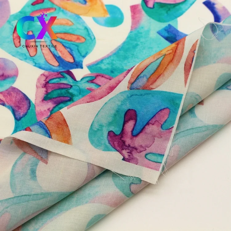 Китайский производитель текстиль на заказ с цифровой печатью листьев 40s дышащий 100% Тенсел тканый простой материал для юбок