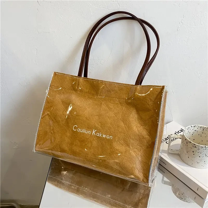 Customize Bio Bags Biodegradable Pvc Coated Dupont Tyvek Paper Handbag Fabric 1443r Tyvek Tote Shoulder Shopping Bag