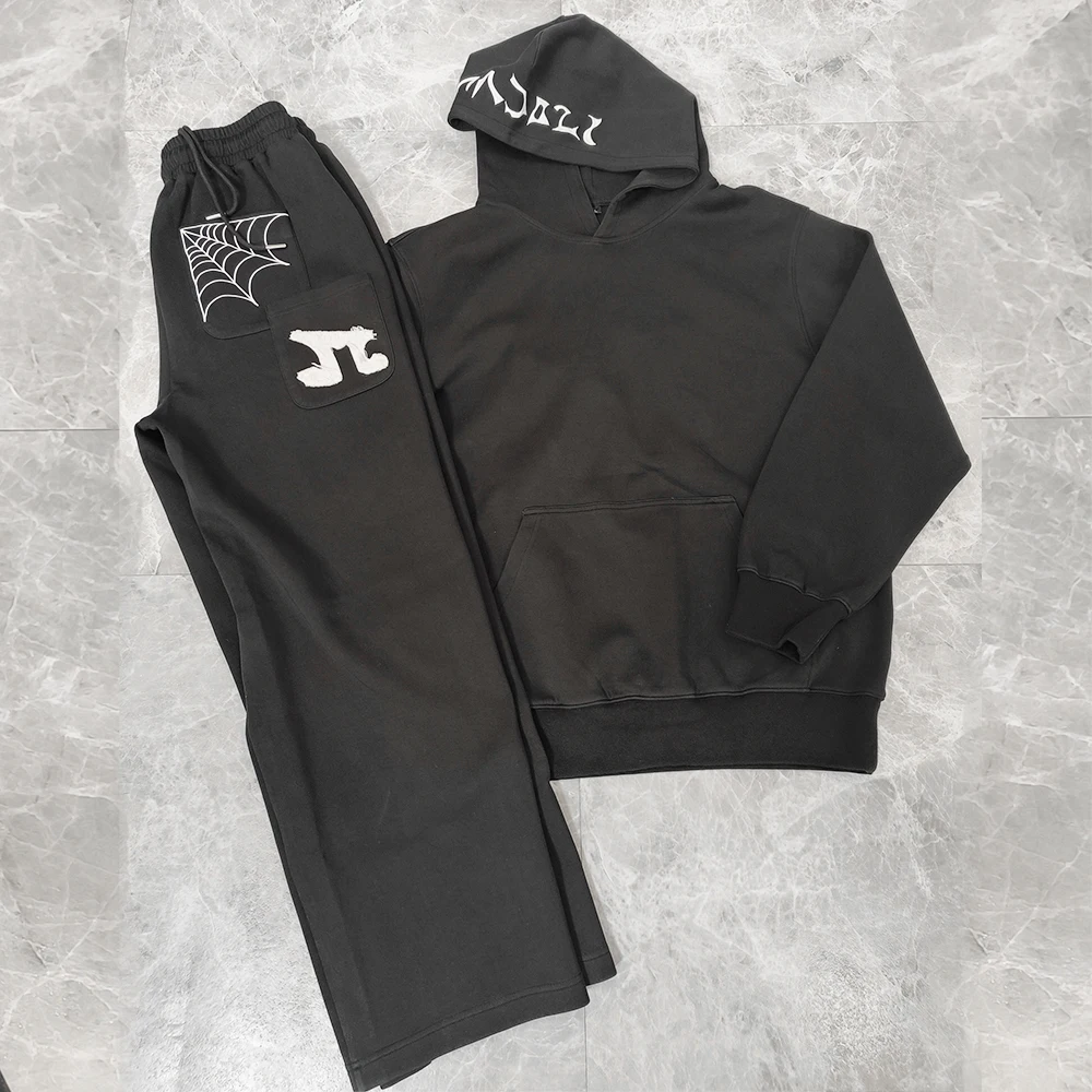 OEM Manufacturer Double-Waisted Baggy Stacked Pants Sweat Suit Custom Y2k 430gsm Embroidery Eco-Friendly Breathable Winter