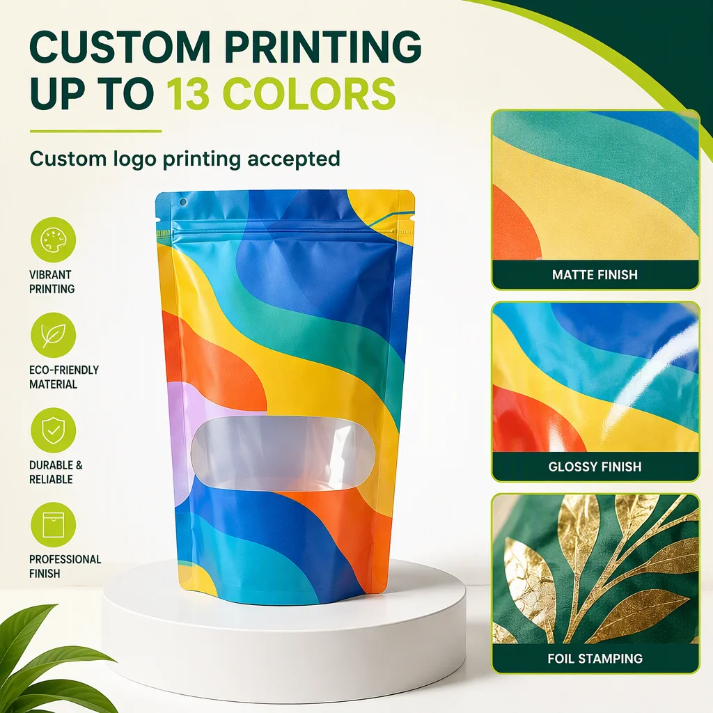Custom Printed Stand up Pouch Food Grade Resealable Zipper Bag for Snack Pet Food Candy Nuts Packaging Wholesale