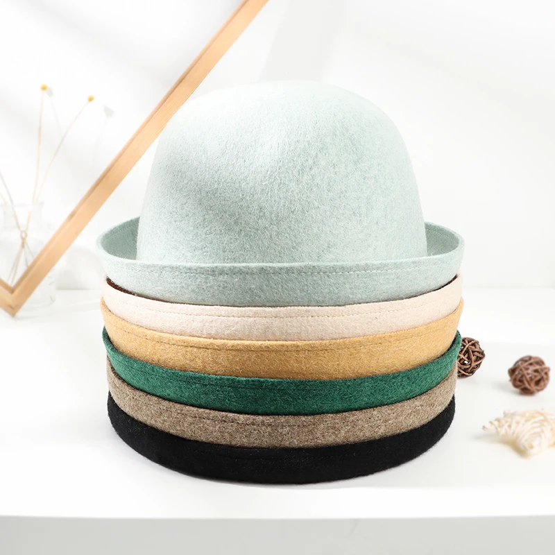 Оптовая продажа осенняя модная британская шляпа с маленькими полями шерстяные зимние черные шляпы-федора для