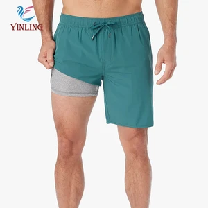 New Fashion Men's High Waist Board Shorts Solid Color Custom Beach Swim Trunks With Utility Side Pocket