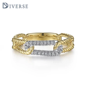 Doyonds S925 Sterling Silver Modern Chic Ring with Golden Weave/Rope Design and Sparkling Silver Diamond Accents