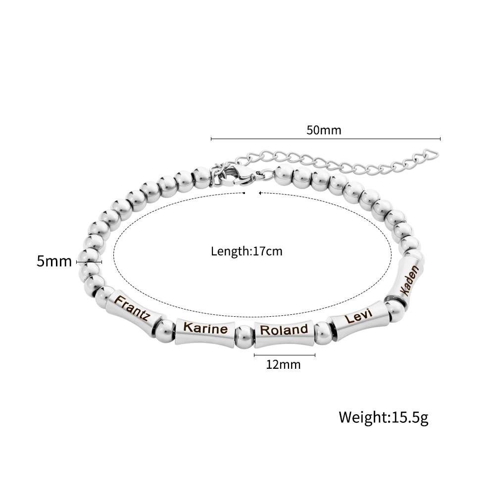 Minimalist Gold Plated Stainless Steel Bracelet for Women Engravable Bamboo Joint Bead Geometric Shape Gift Fashion Jewelry