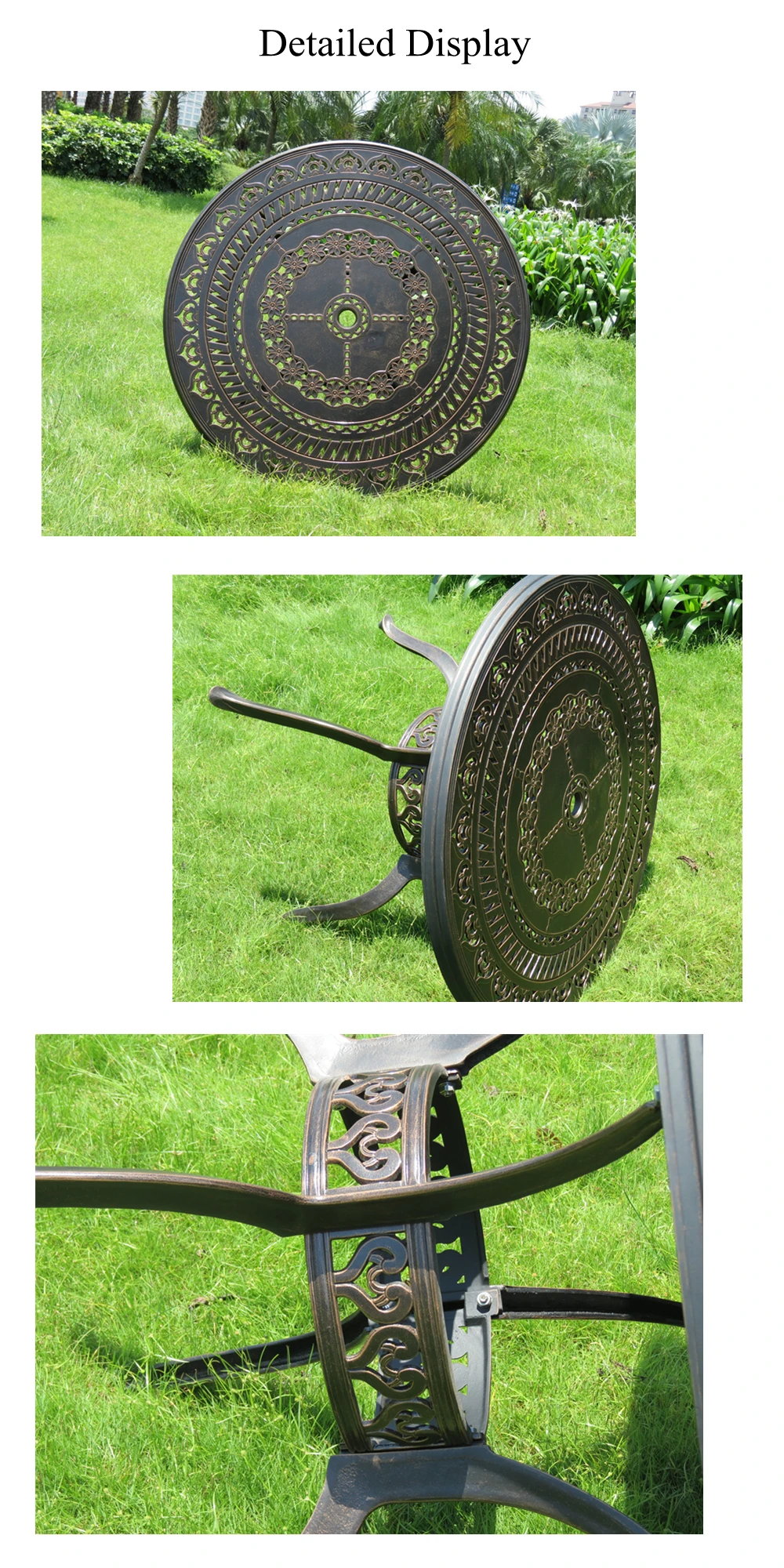 Outdoor furniture round cast aluminum waterproof and sun protection courtyard garden aluminum table