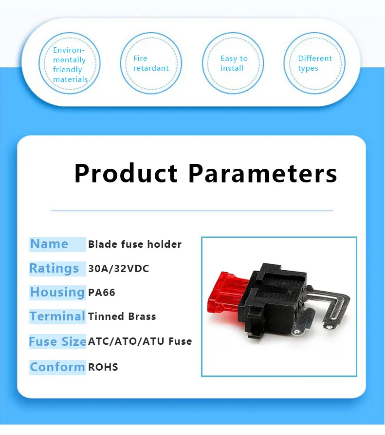 Nylon Housing Brass Terminal PA66 Material PCB Mount Blade Fuse Holder for Automotive Applications