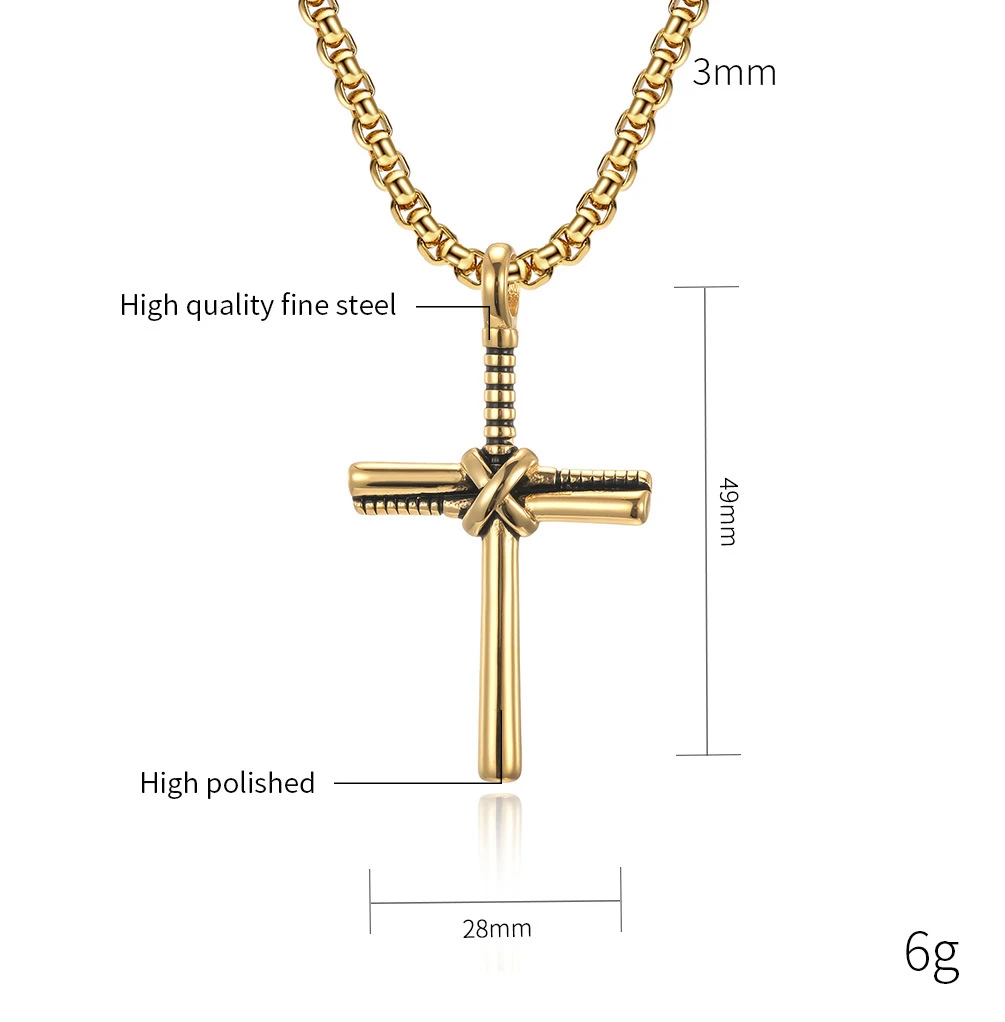 Stainless Steel Sports Series Baseball Bat Cross Necklace