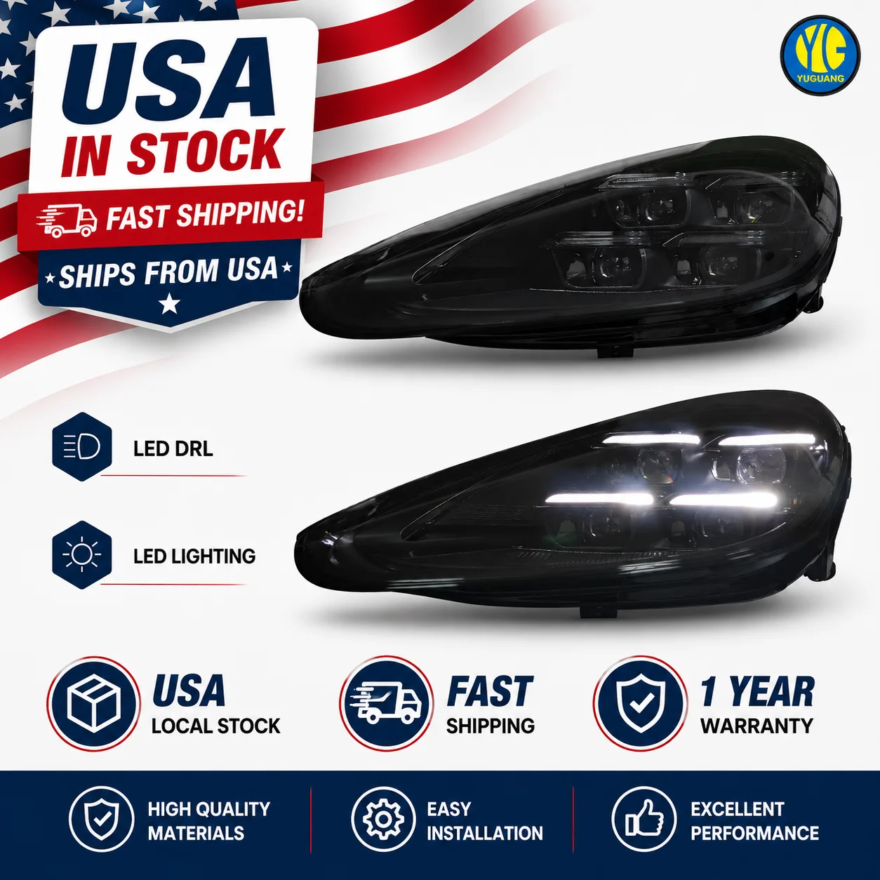YU Guang For Porsche Cayenne 92A Head Light USA Stock LED 2015 2017 Headlights 958.2 Upgrade 2024