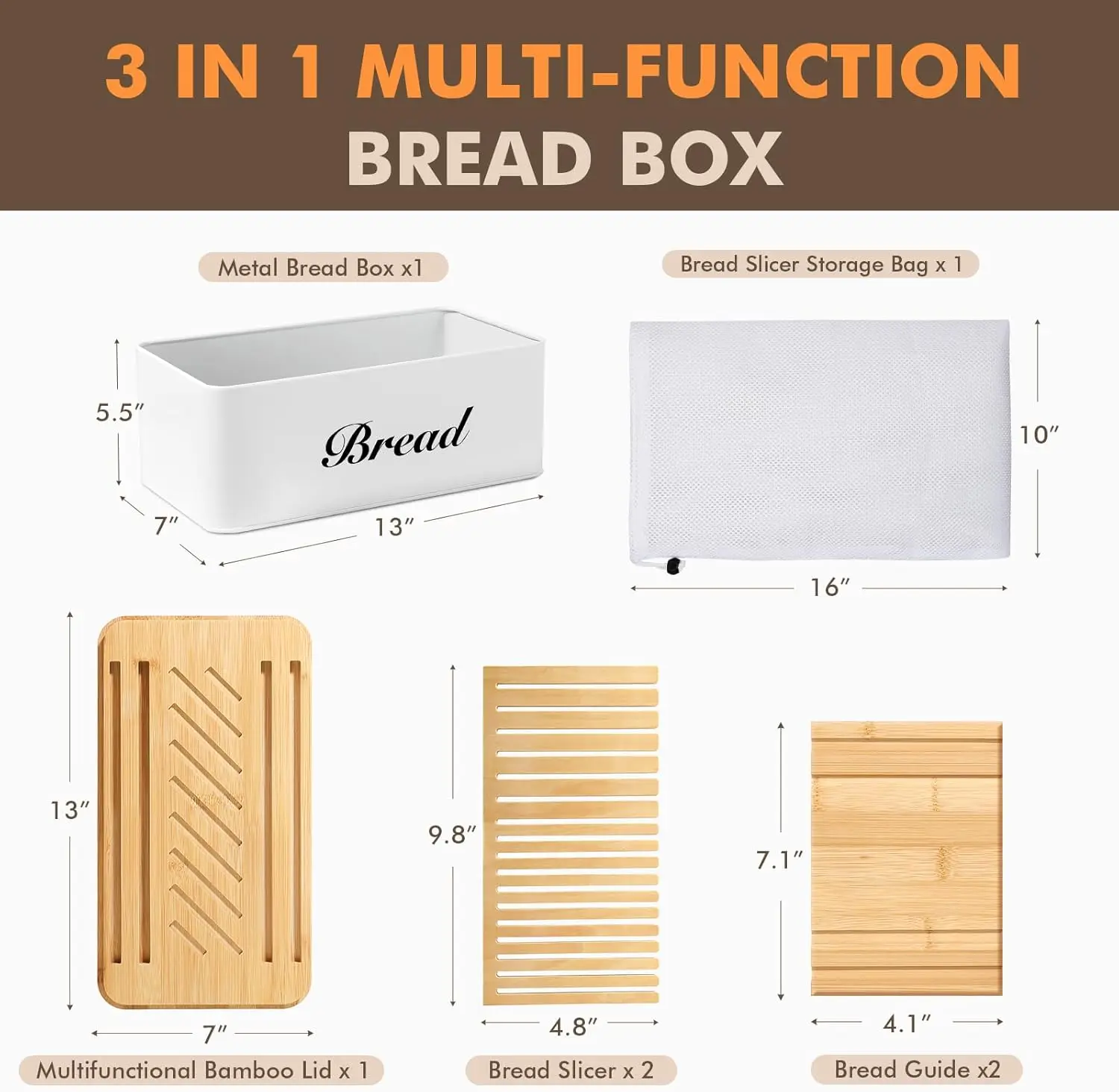product bread slicer 3 in 1 bamboo  metal square loaf slicer with lid for homemade bread storage kitchen countertop-1