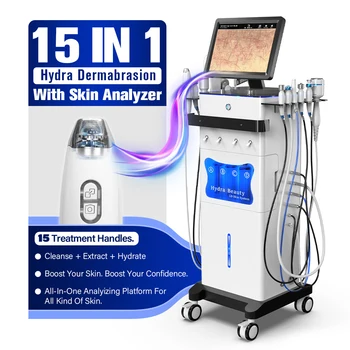 Professional 15 in 1 Oxygene Jet Beauty Facial Machine Price 2024 Skin Analyzer Micro Dermabrasion Machine