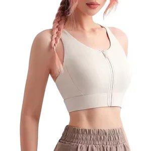 TOPKO High Quality OEM ODM   Ship Solid Medium Strength Cool Zipper Shock Proof Bra Summer  Beauty Back Yoga Bra