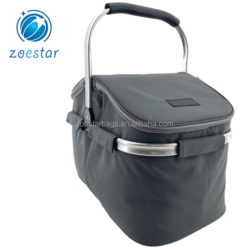 Fold Lunch Picnic Basket Large Insulated Cooler Bag,Picnic Table Basket for Gathering Travel Camping BBQ manufacture