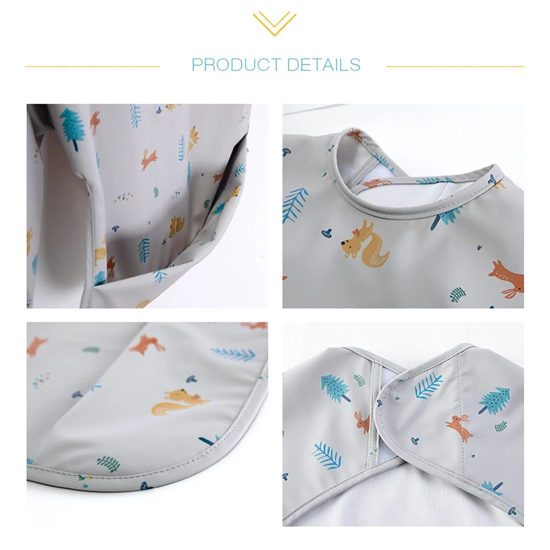 Baby PU Waterproof Bibs Infant Long Sleeve Drawing Apron Burp Cloths with Pocket Kids Feeding Bib Adjustable Baby Accessories supplier