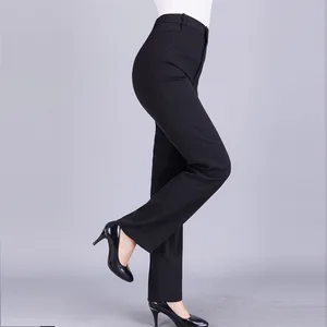 Polyester Restaurant Women's Summer Office Casual Business Pants with Flat Front Mid Waist-for Formal Business Outfit Trousers