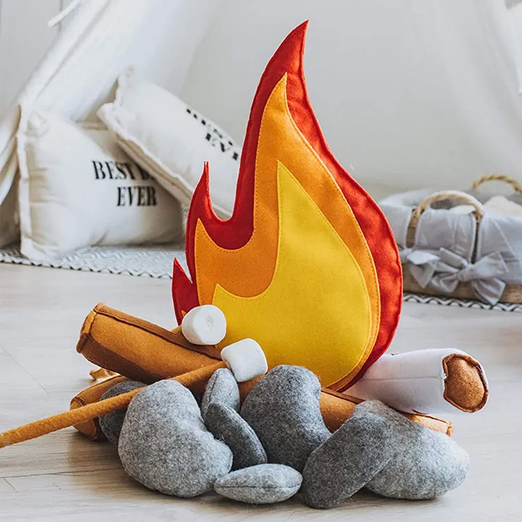 Handmade Felt Baby Educational Toys Kids Pretend Camping Fire Play Set Felt  Campfire Plush Toy