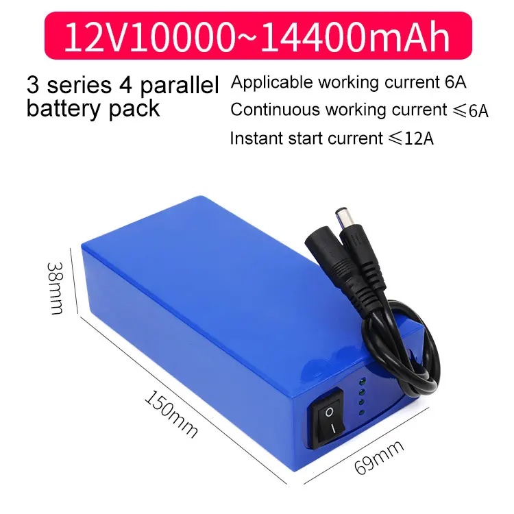 Sound System High Capacity 2500mAh 10Ah 20Ah Rechargeable 12v Lithium Ion Battery With Switch