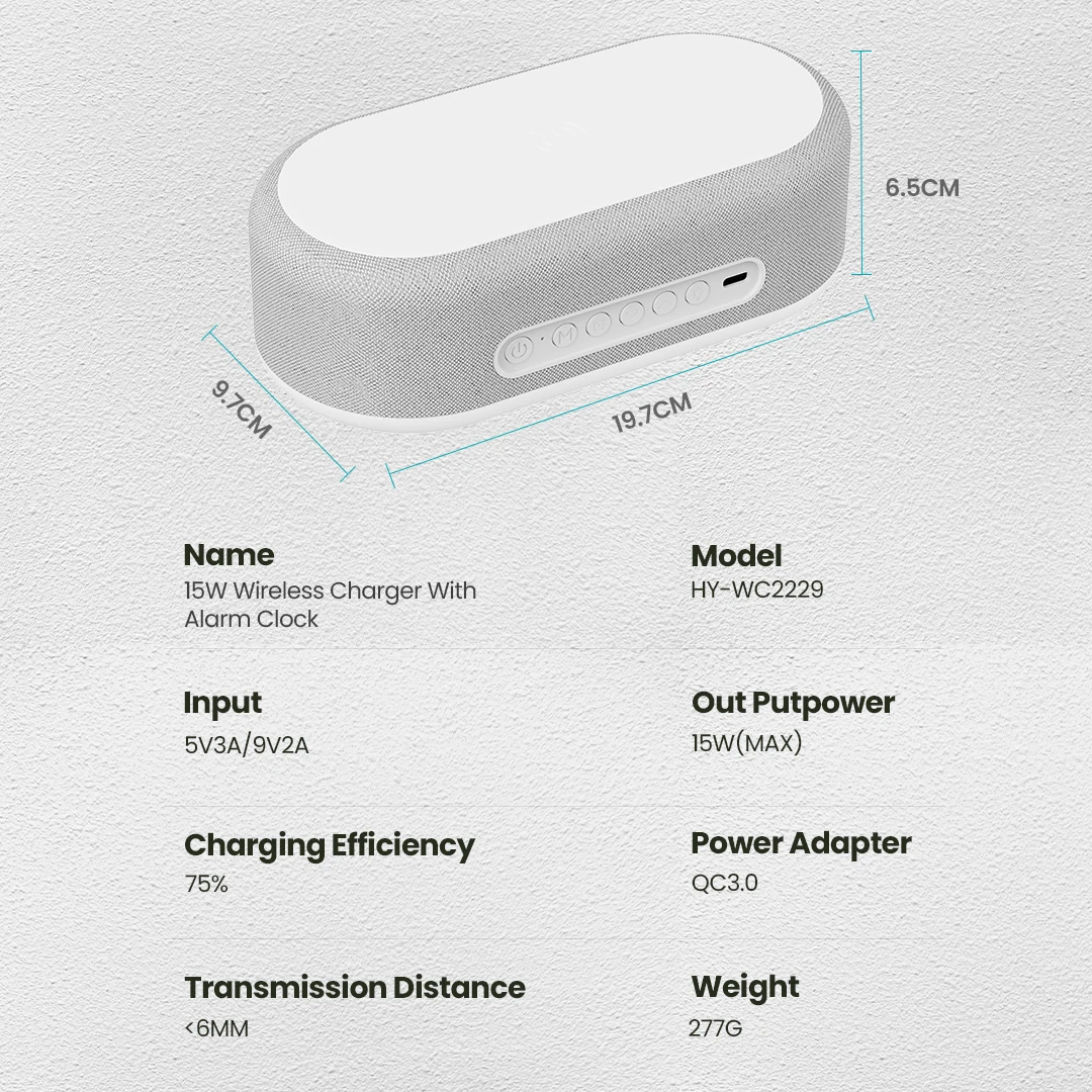Portable Charger 5 in 1 Multifunction 15W Fast Charging Digital Universal Alarm Clock Wireless Charging Station for Table
