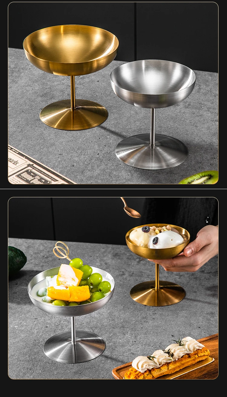 Fast Shipment Golden High Frost-proof Bottom Round Food Safety Metal Yogurt Juice Cocktail Wine Stainless Steel Ice Cream Cup
