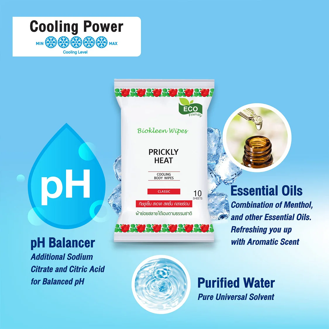 Biokleen OEM 20 Count Unscented Refreshing Floral Peach Soap Body Staying Comfortably Cool Wet Wipes Sweat Cooling Wipes