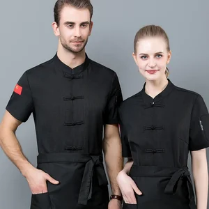 Men's Linen Long Sleeve Chef Shirt Breathable Thin Style Canvas Uniform for Restaurant Kitchen Hotel Back Office Use