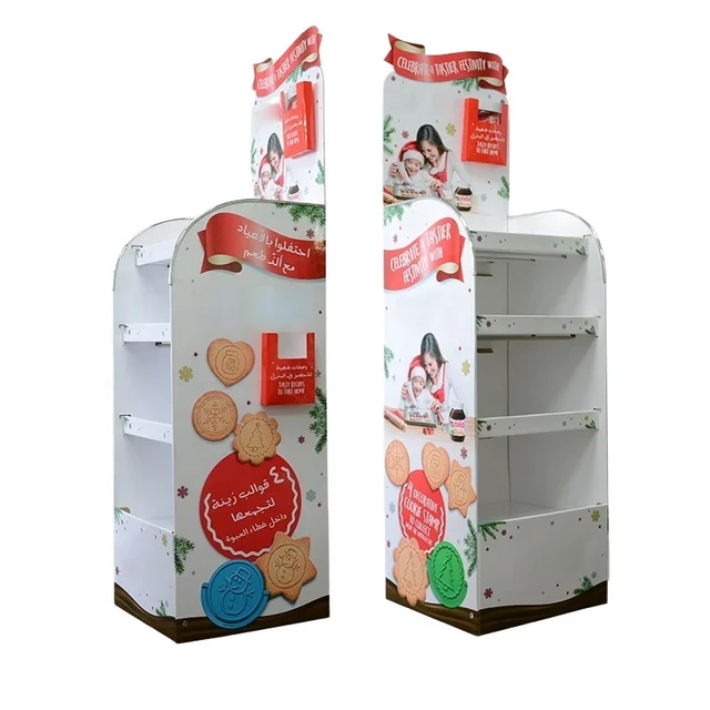 Custom size Christmas cardboard display advertising food stand POS floor display racks