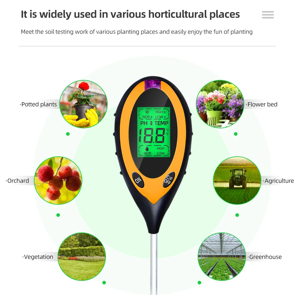 4-in-1 Bodenfeuchtemegert fr Zimmerpflanzen Bodentestkit  Pflanzenwassertester fr Boden-pH-Wert Feuchtigkeit Licht Temperatur  Gartenpflanzen