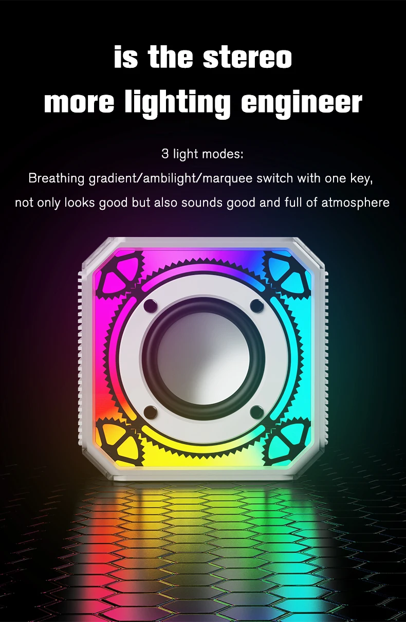 Portable Wireless Speaker with RGB LED Lights 5W Output Power Loud Stereo Sound Supports TWS FM Radio TF Card Home Outdoor Use