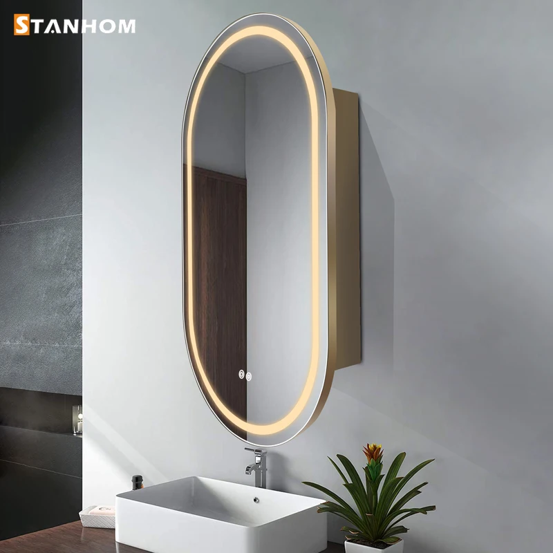 STANHOM Wall Mounted Arched Smart Aluminium Lighted Mirror Cabinet for Bathroom Toilet Bedroom