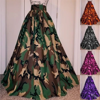 Dropshipping camouflage plus size floor-length skirts women 2021 printed a line skirts girls high waist long skirts