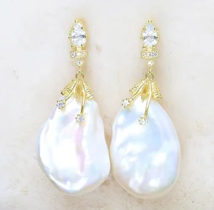 Full Custom Luxury Baroque Jewelry Earrings Women 925 Sterling Silver Irregular Crystal  Pearl Earrings for Women