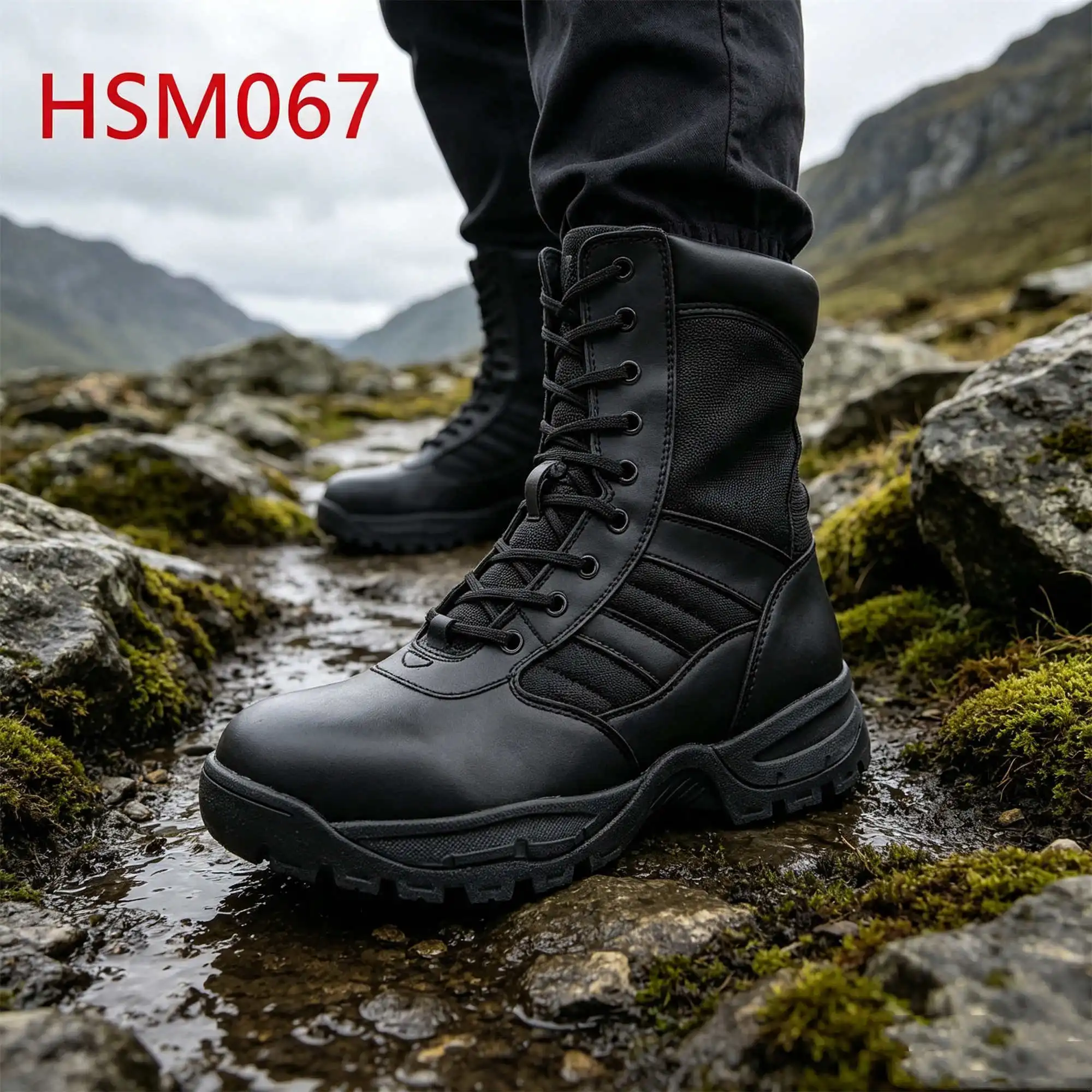 ZYF,Bouncy Support EVA+rubber Sole Hua Singh Men Leather Boots Outdoor Practice Black/tan 8 Inch Combat Boots with Zipper HSM067