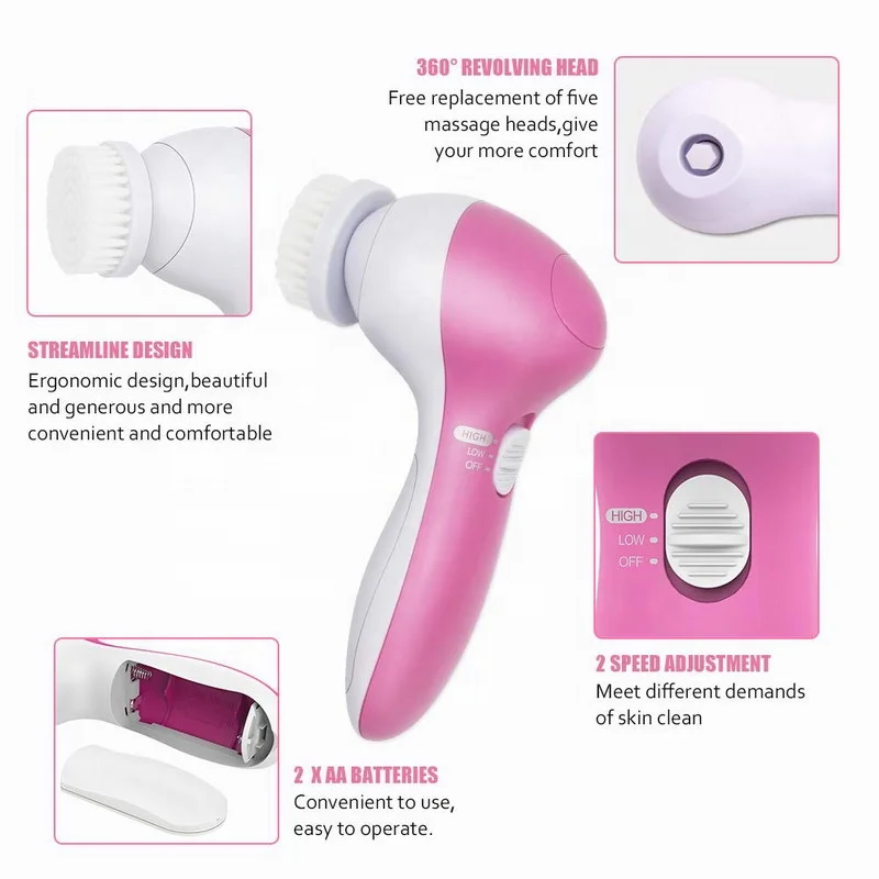 5 in 1 Deep Cleansing Gentle Exfoliating Removing Blackhead Beauty Instrument Facial Cleanser Brush