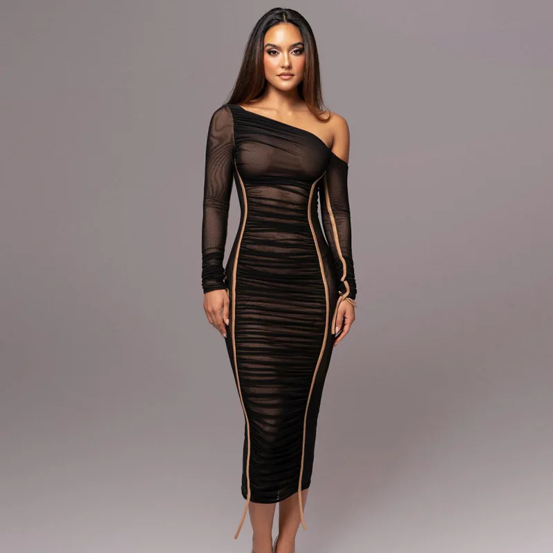 long sleeve nude bodycon dress Daisy Bodycon Split Maxi Dress Black / M main image 0