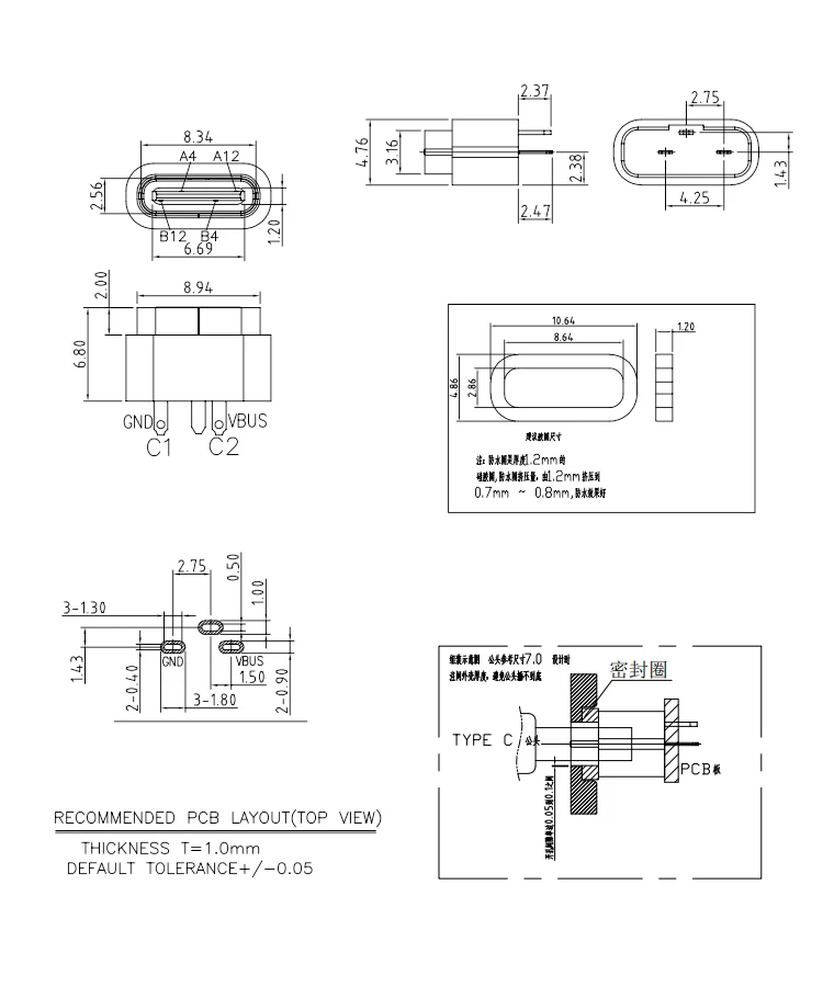 Vertical Through Hole Ip68 Waterproof 3pin Usb C Female Receptacle Connector Buy Vertical 6582