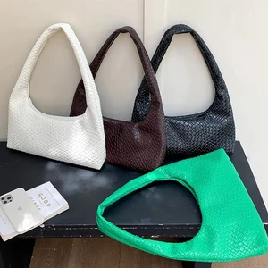 Guangzhou New High Quality Women's Fashion Women's Pu Leather Hobo Weave Hand Bags Woven Handbag Shoulder Bag