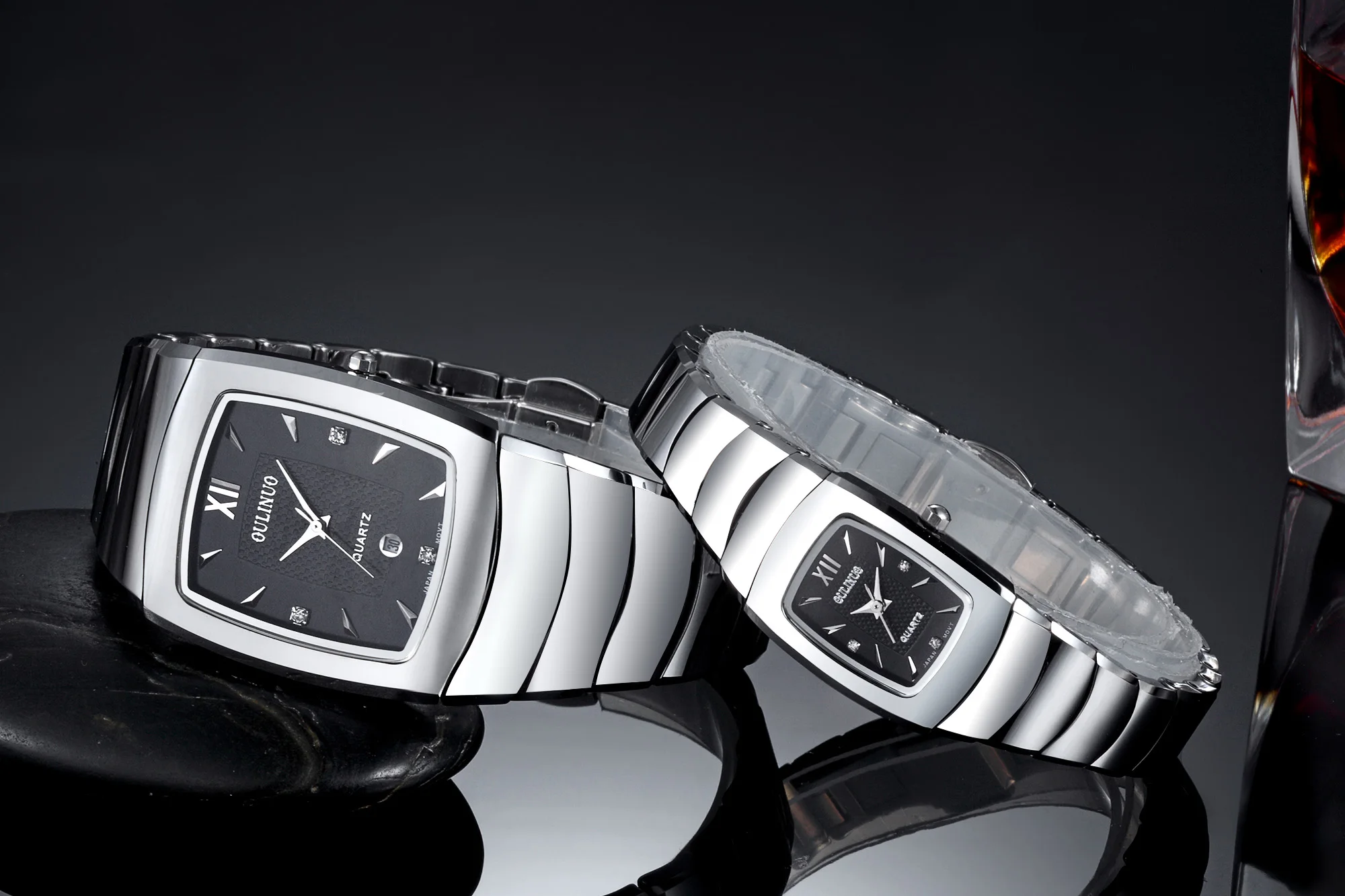 High Quality Rectangle Shape Tungsten Steel Quartz Watch Business Watches  with Date Window Sapphire Crystal Glass Wrist Watches