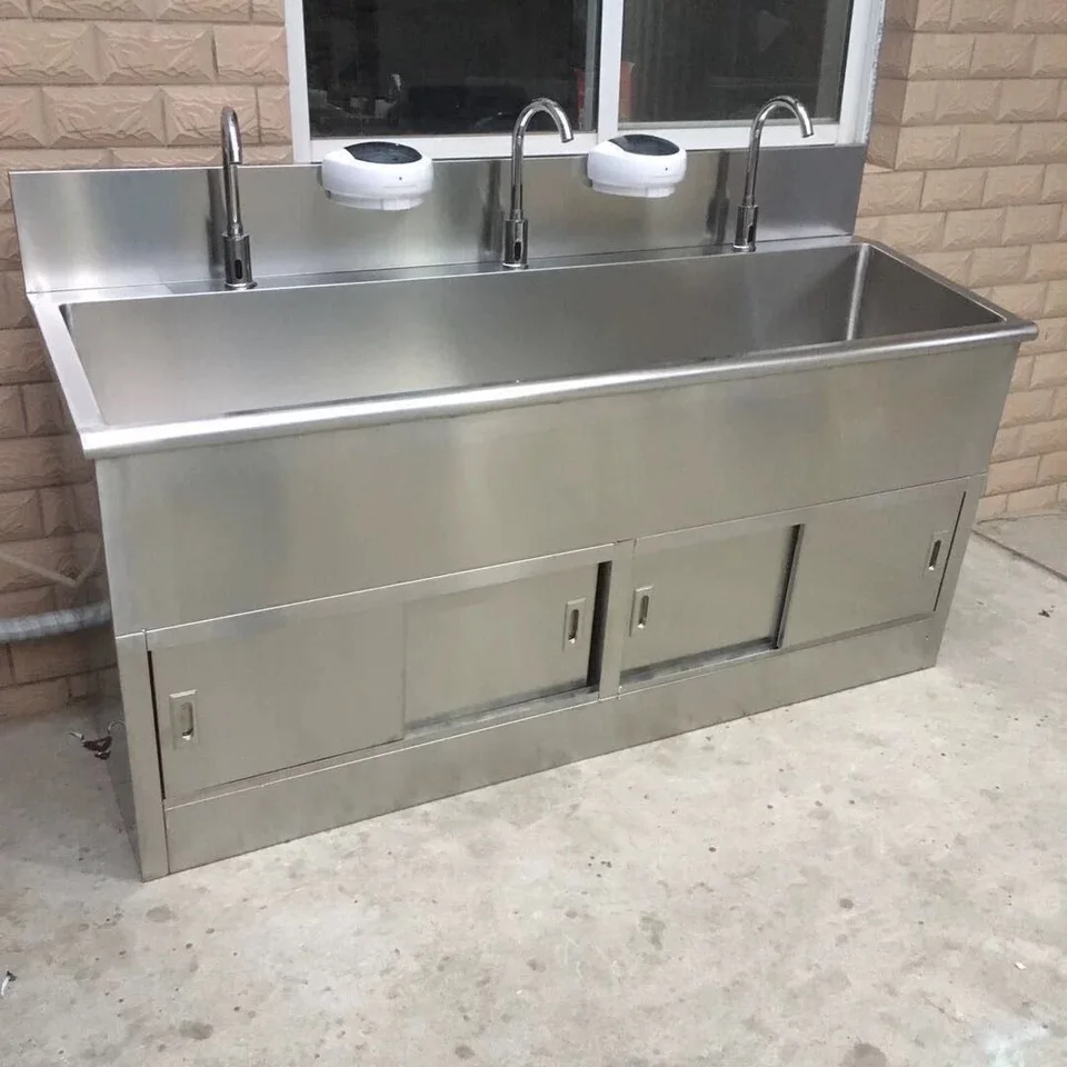 MT Medical WB-L4 Operating Theatre Food Operated Hospital Pedal Operated Hand Wash Sink  Low Back 4 Seat Surgical Hand Wash Sink