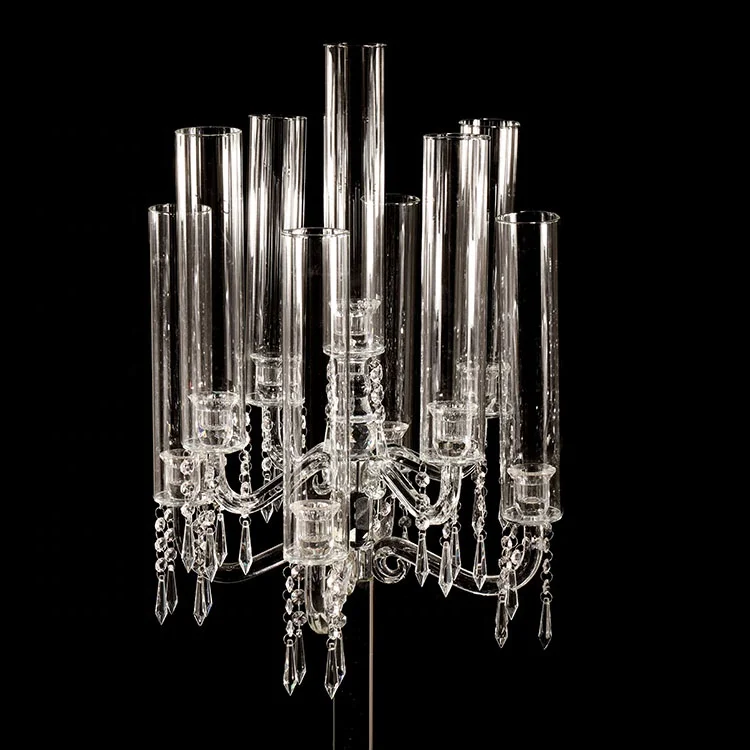 
 MH-ZT286 9 руки с украшением в виде кристаллов канделябры свадебного стола стеклянные трубки центральные подсвечник  