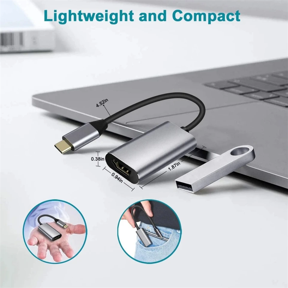 Adaptateur USB-C vers HDMI 4K, station d'accueil USB-C m&acirc;le vers HDMI femelle, c&acirc;ble convertisseur HDTV USB-C vers HDMI pour MacBook Pro et Samsung