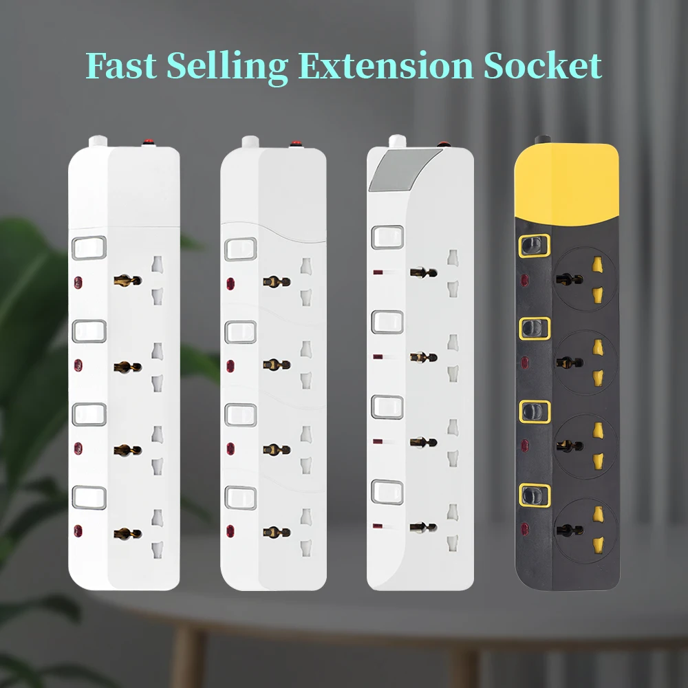 Customizable AC Computer Electric Power Extension Board with 3-5 Meters Heavy Duty Long Wire 3-6 Outlets Rated 10A Current