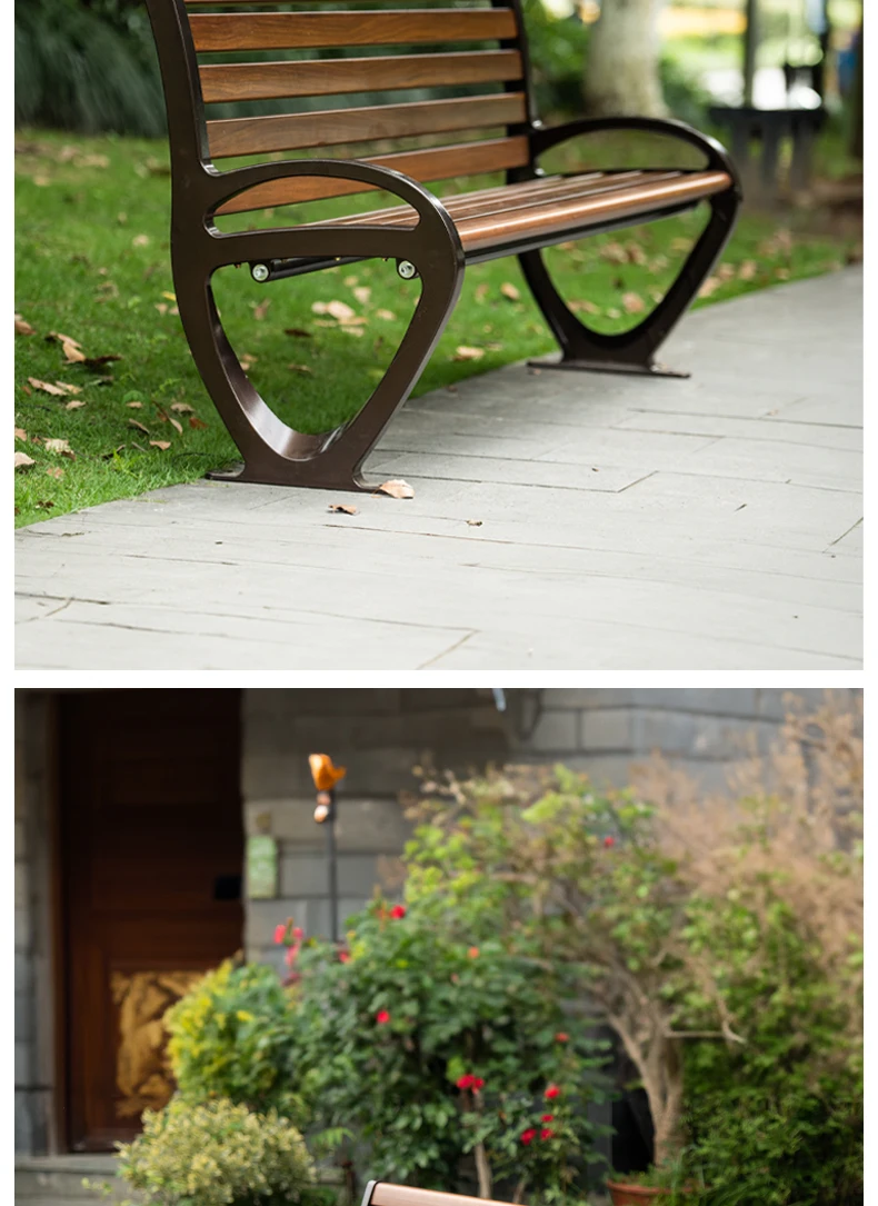 Luxury outdoor bench metal street furniture bench seating with aluminum legs for garden details