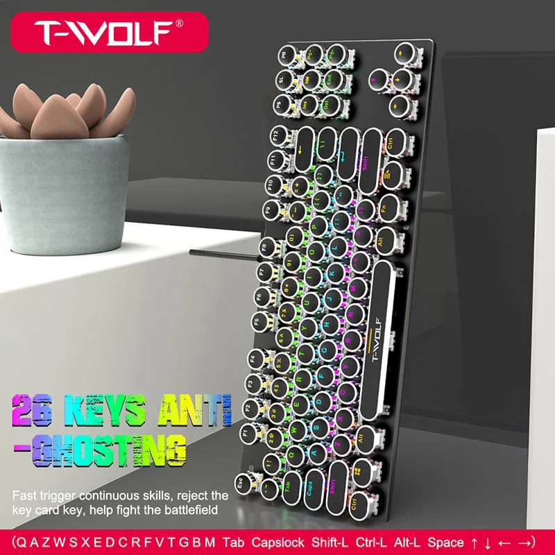 T12 T75 Colorful Backlit Gaming Keyboard 104 Keys Running Light rainbow RGB Mechanical Game Keyboard