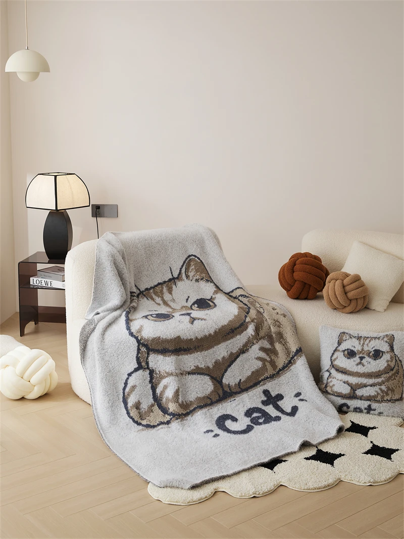 2024 High Quality Super Cute Angry  Cat Jacquard Knitted Throw Blanket For Children's Gifts And Home Decoration OEKO-TEX  KT manufacture