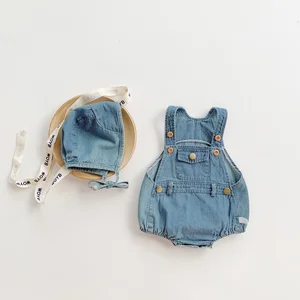 New Ins Summer Collection Casual One-Piece Baby Overalls for Newborns 100% Cotton with Button Closure Including Hat