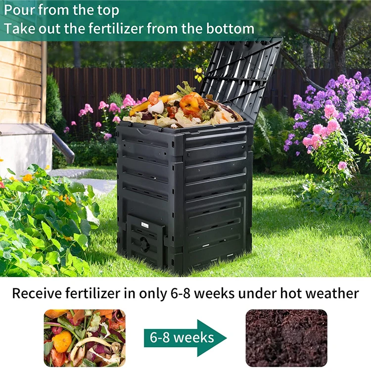 500l Large Compost Bin Lightweight Bpa Free Snapon Top Lid Aeration