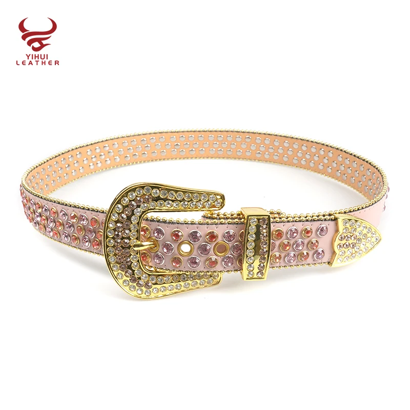 Source Designer Belts Women Rose Gold Buckle Diamond Belt Western Studded  Leather Custom Pink Rhinestone Belt on m.