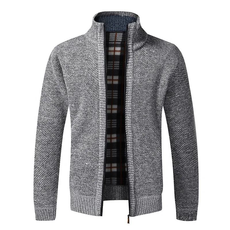 Top Quality Autumn Winter New Men's Slim Fit Stand Collar Zipper Jacket Men Solid Cotton Thick Warm Sweater_voghion.com