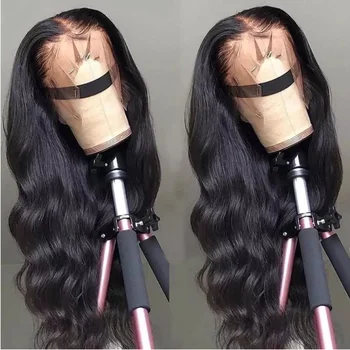 Wholesale Indian hair Transparent lace wig long glueless shy double drawn virgin hair body wave swiss lace hd lace frontal wig